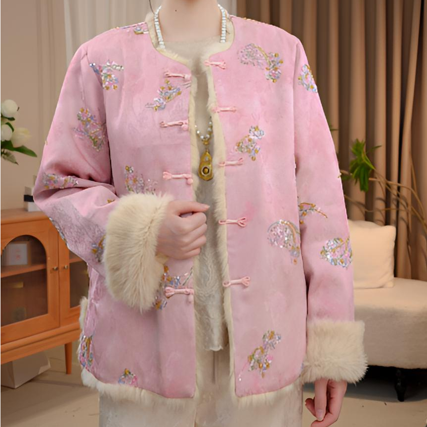 【樱落】国风保暖时尚古风棉服双面穿秋冬棉衣2025D8556-七月杭锦仓