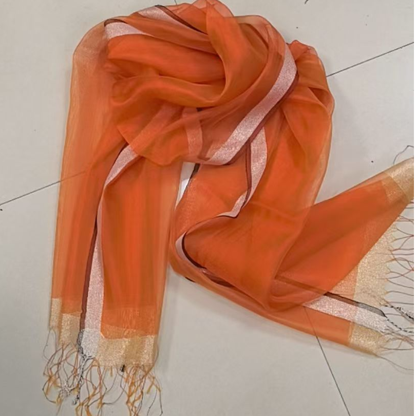 C116 橘色 桑蚕丝 西丽沙 纱巾丝巾围巾披肩时尚百搭