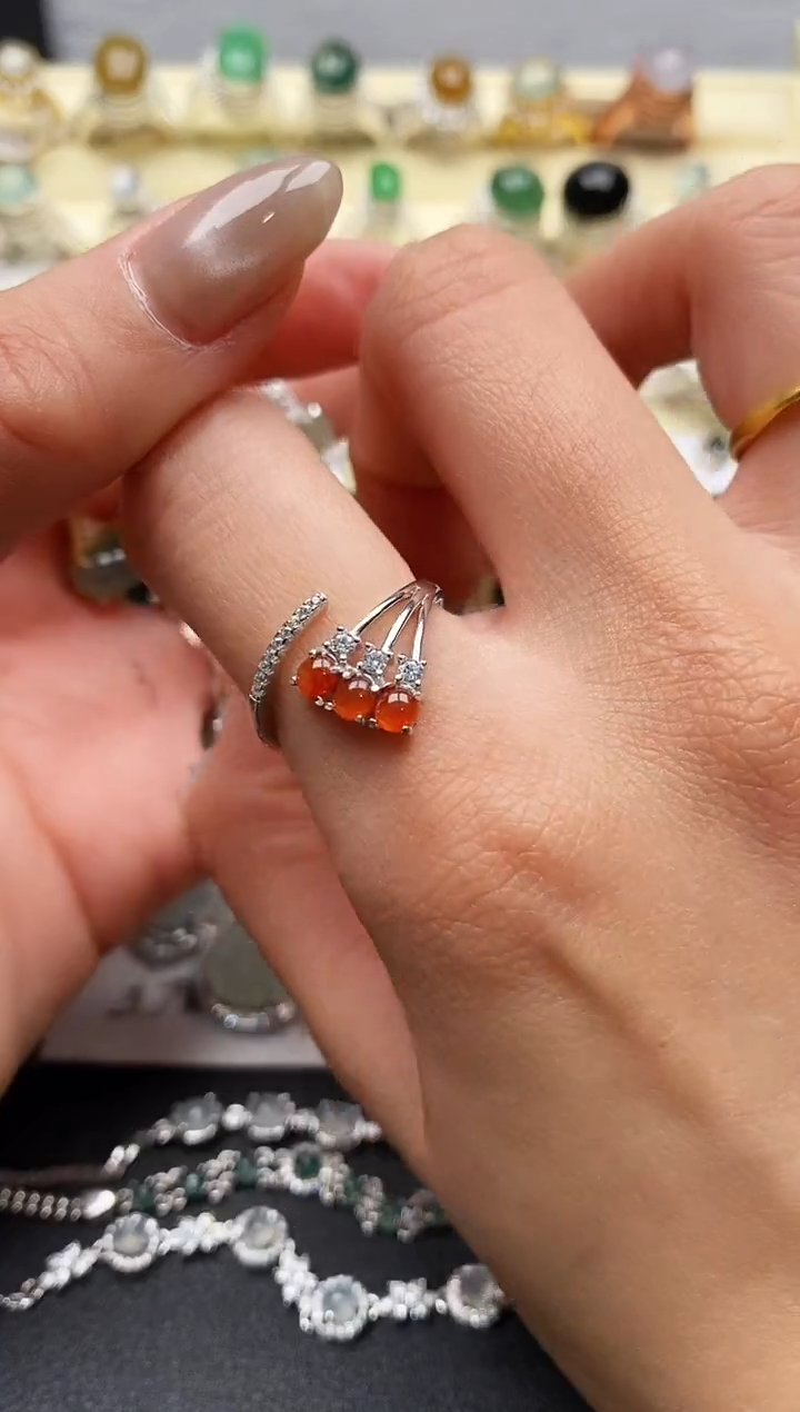 【闪购商品】翡翠戒指银S925镶嵌缅甸翡翠4   2+5