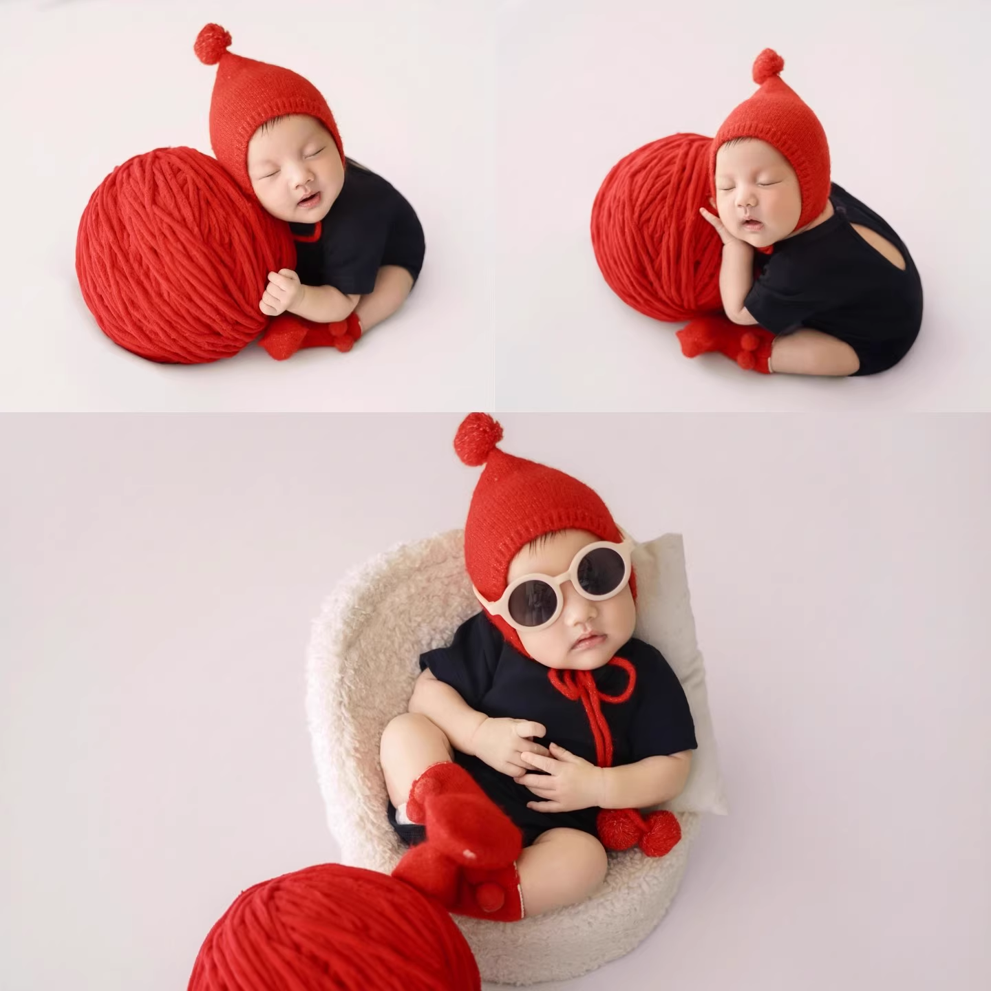 新生儿拍照服装婴儿小精灵造型宝宝满月照月子照新年圣诞衣服道具