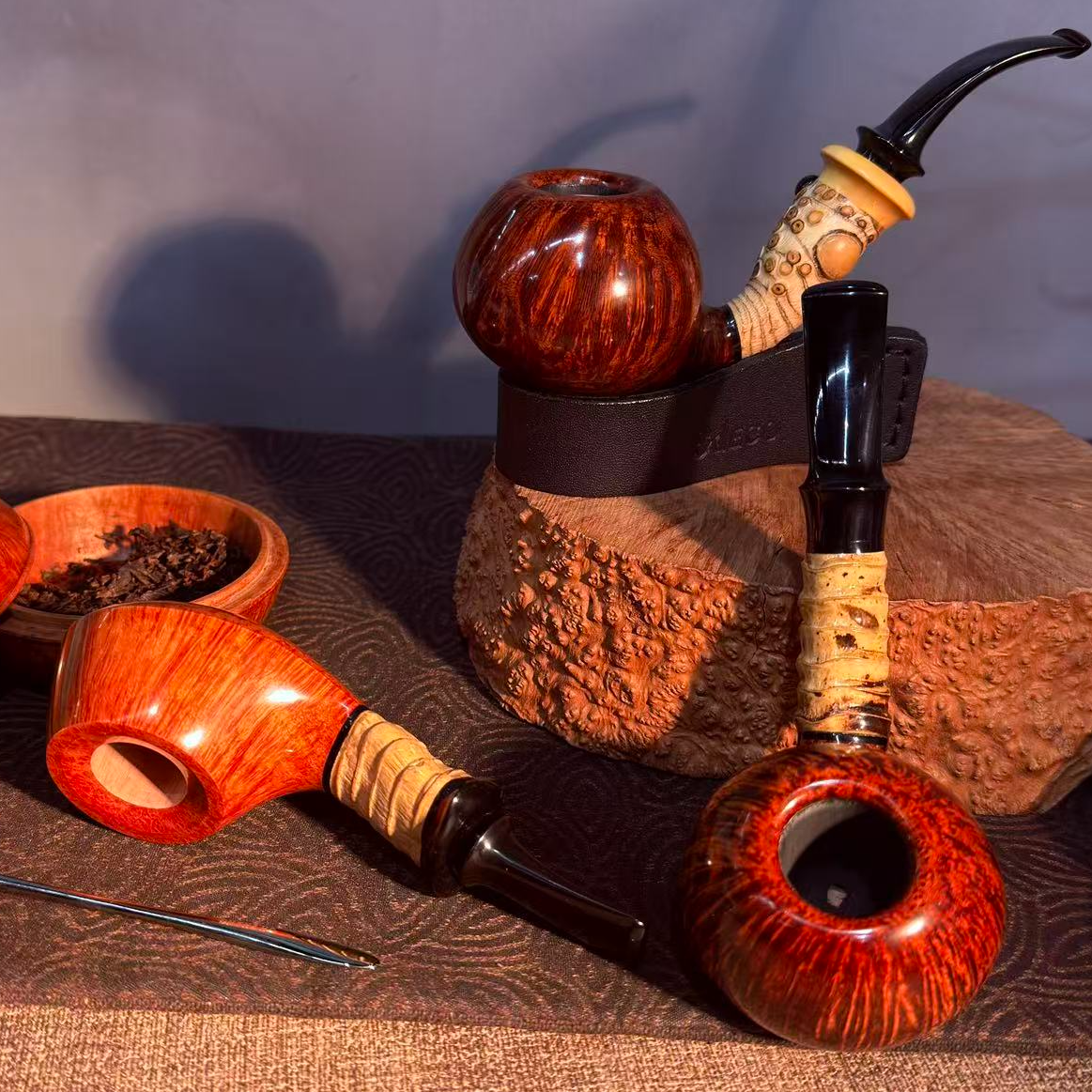 卢泳（亲工）石楠木手工烟斗竹节弯斗苹果男士个性斗送男士礼品