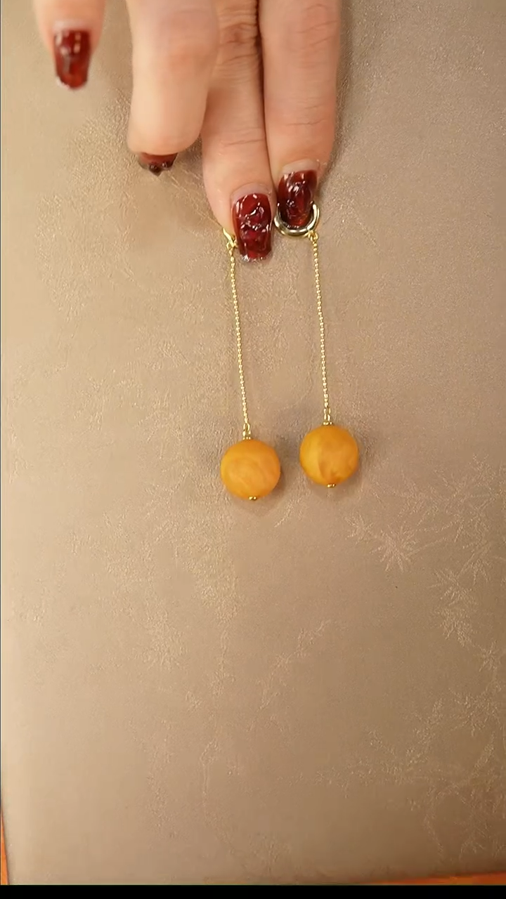 【闪购商品】琥珀耳饰银S925镶嵌耳饰