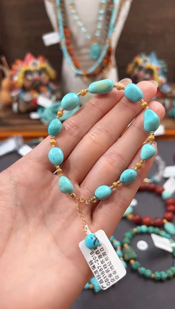 【闪购商品】绿松石手链18K金镶嵌绿松石手链