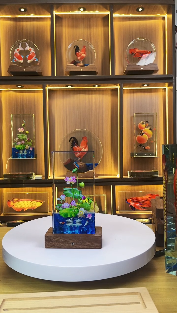 有机玻璃@*俊细微暇尺寸20*10*4荷花+底座