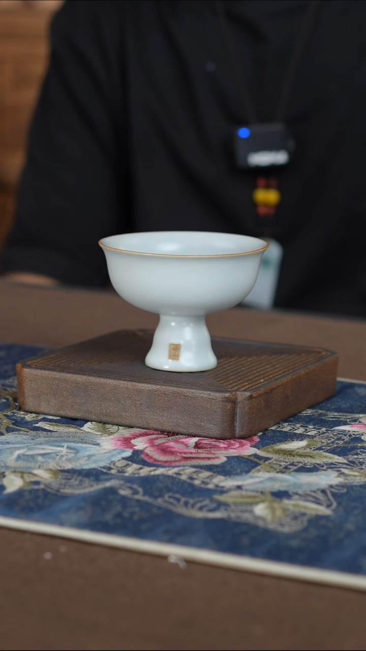 【月白】【汝窑西泠高足斗笠杯】