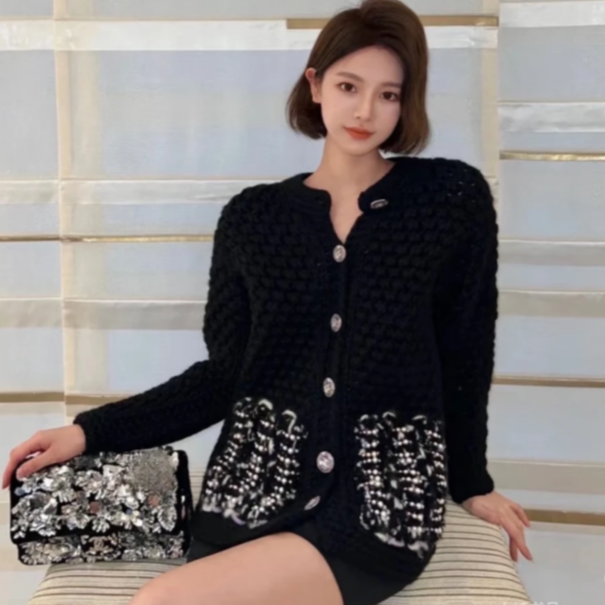 99新 Chanel/香奈儿 汤/P245212185/手工坊串珠口袋 钻扣开衫外套