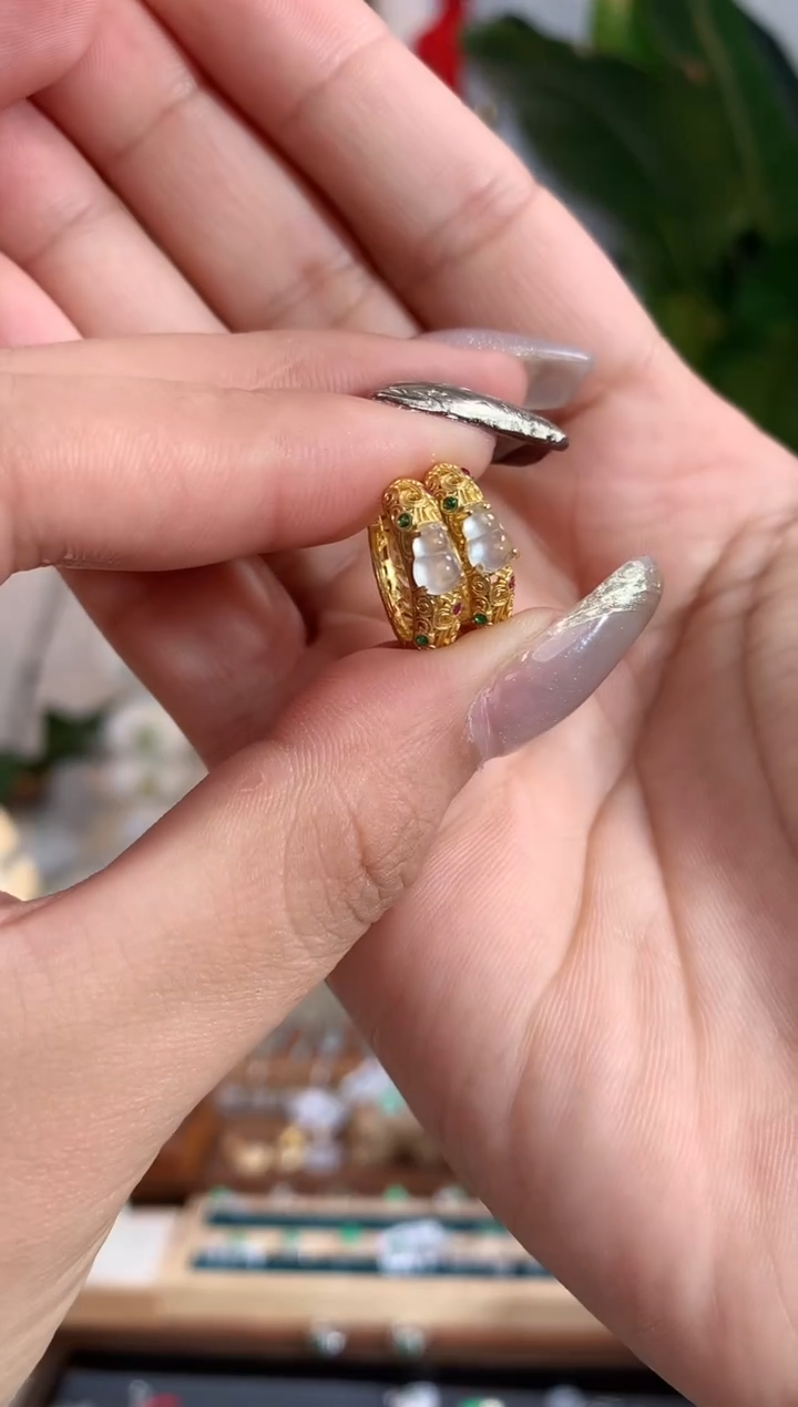 翡翠银S925镶嵌耳饰耳饰