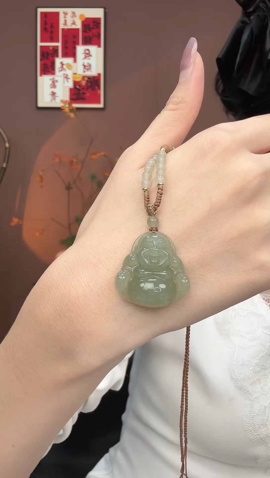 吊坠(赠链)未镶嵌和田玉卡35厚装手雕佛公吊坠一件