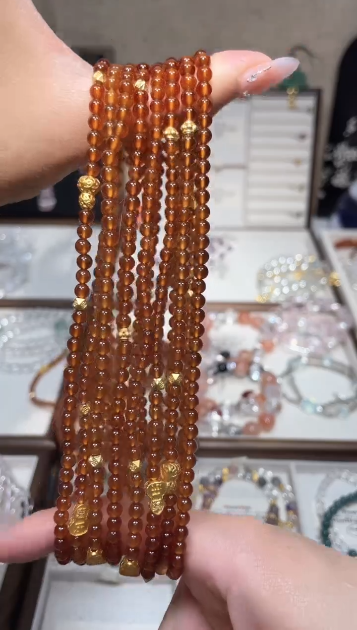 【闪购商品】石榴石（芬达石）手串合金橙红石榴石双圈 设计款手串
