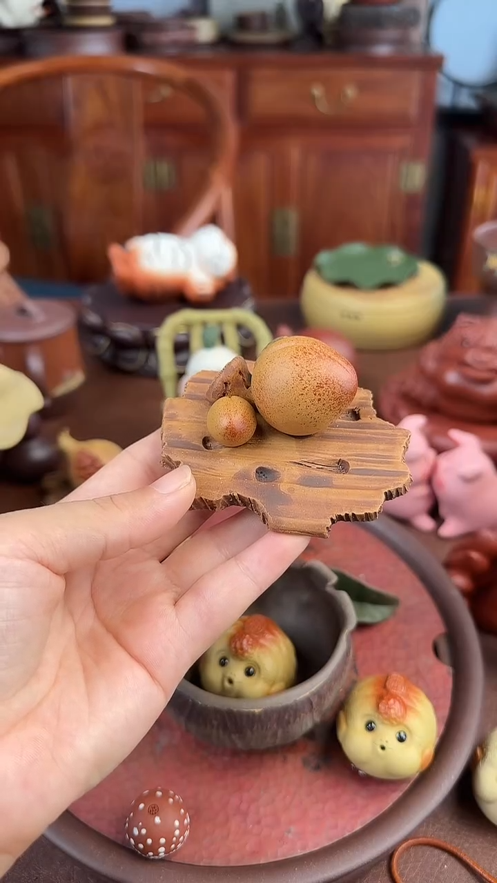 紫砂茶案紫砂桃子摆件