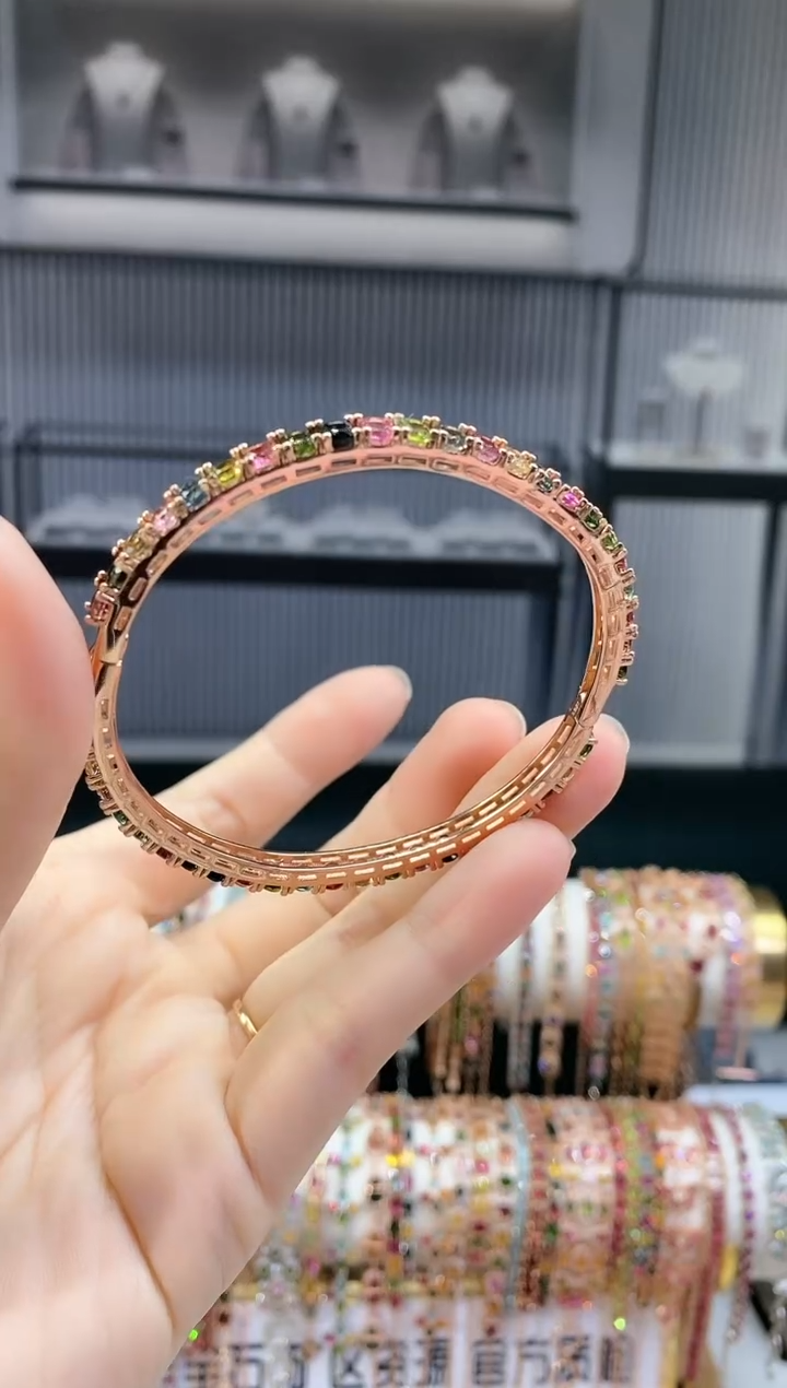 银S925镶嵌手镯碧玺6666666666