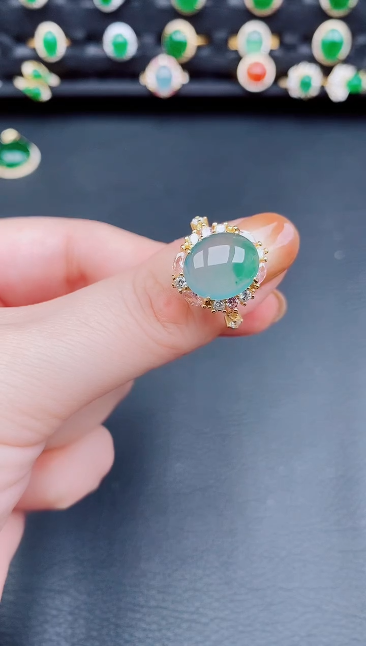 【闪购商品】翡翠戒指银S925镶嵌天然a货翡翠98