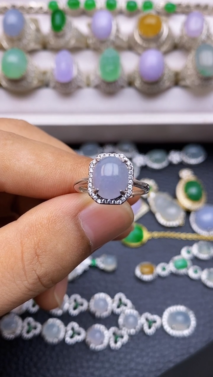 翡翠戒指银S925镶嵌/0045