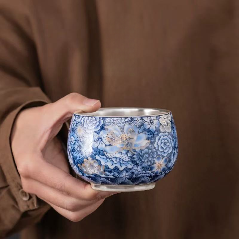 SD皇杰造物周鸿杰青花主人杯满工万花掐丝高端主人杯茶杯G   1090