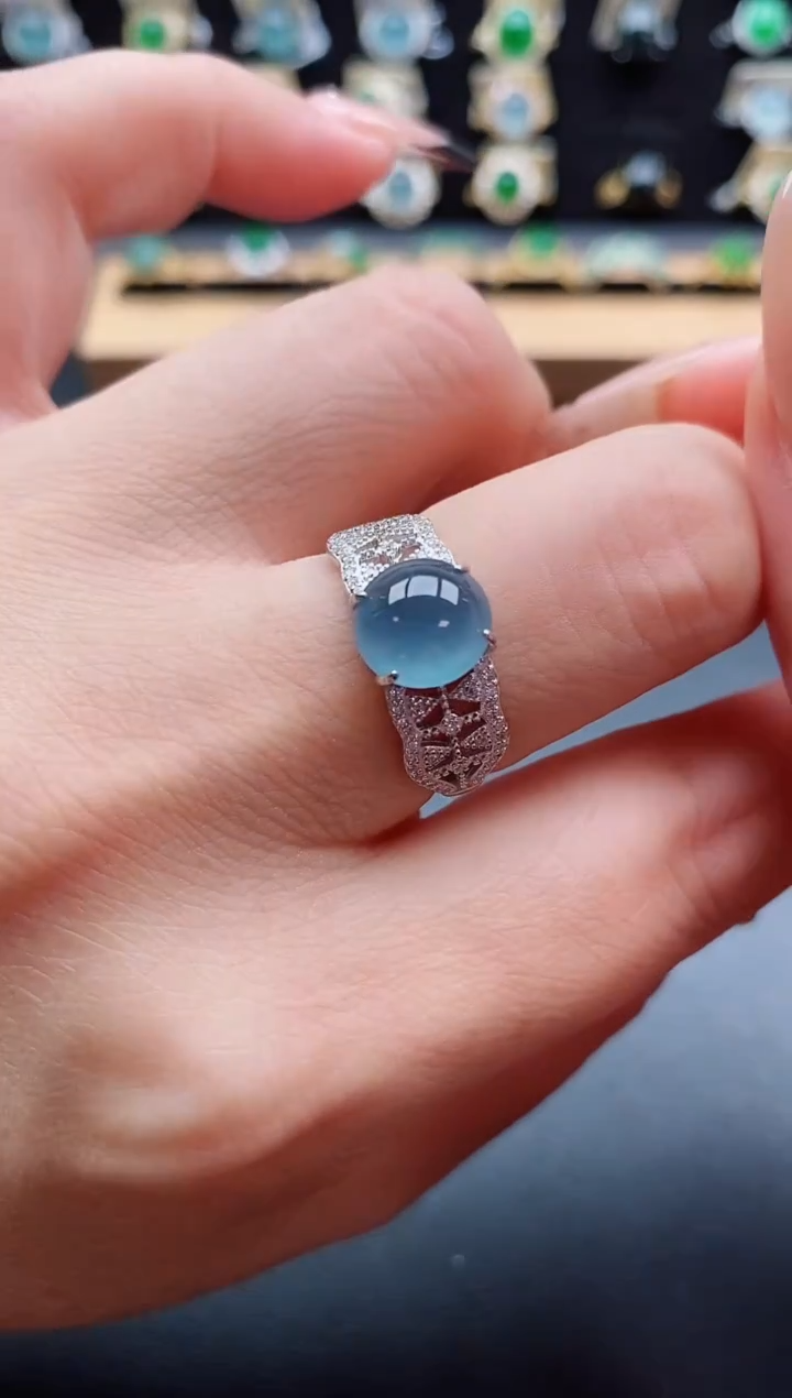 银S925镶嵌戒指翡翠1