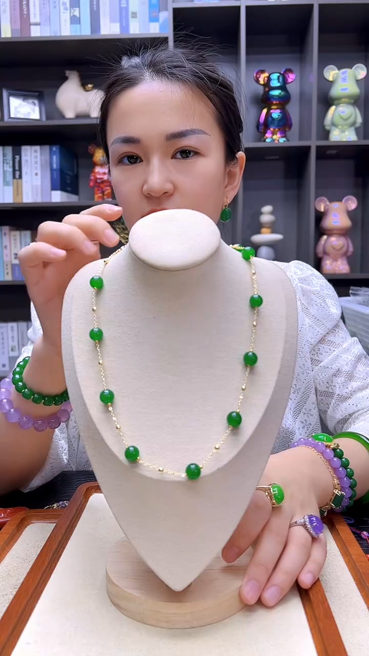 翡翠14K金镶嵌颈饰沉白diy劲饰