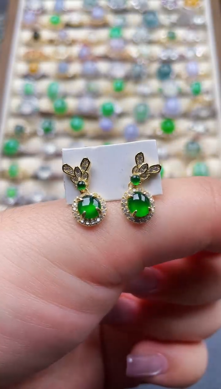 银S925镶嵌翡翠耳饰108