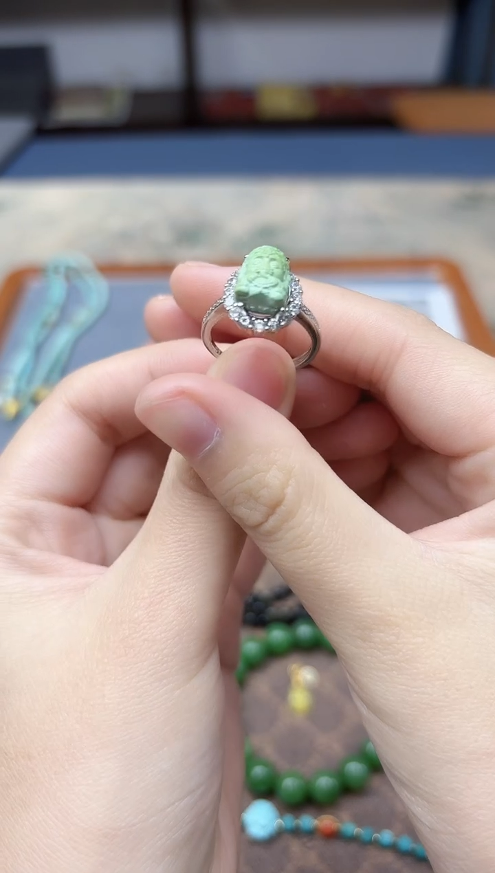 银S925镶嵌绿松石戒指s925银松石小象戒指GW