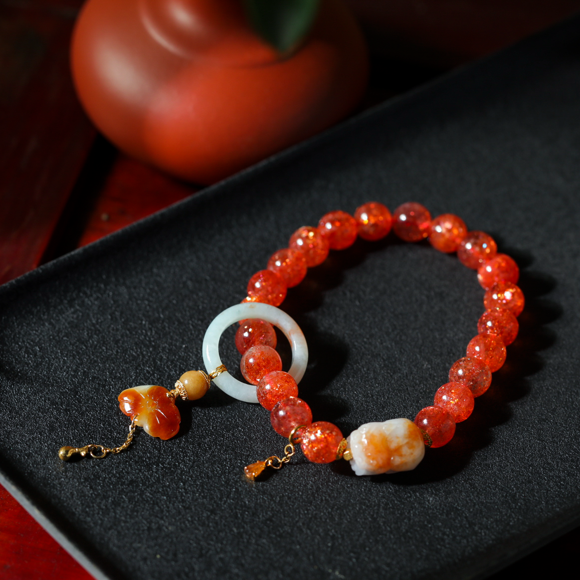 【意婵】天然典藏级金太阳石单圈手链翡翠18K金-909110