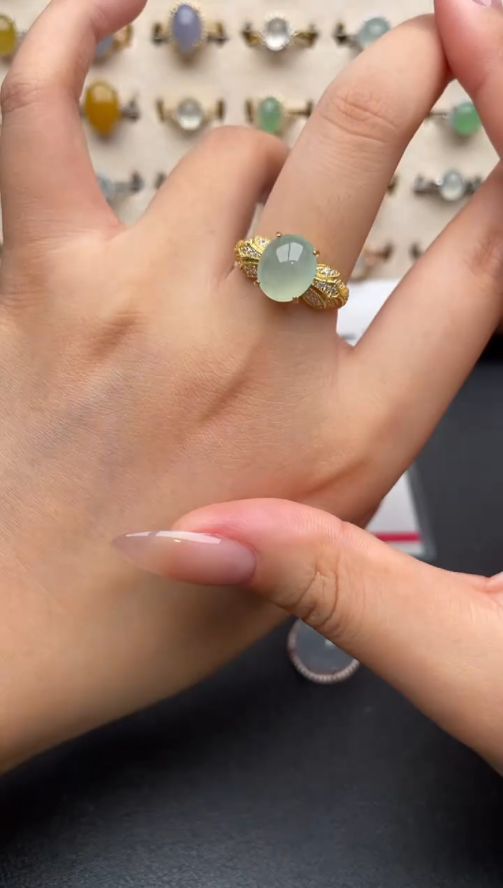 银S925镶嵌戒指翡翠一物一证一礼盒