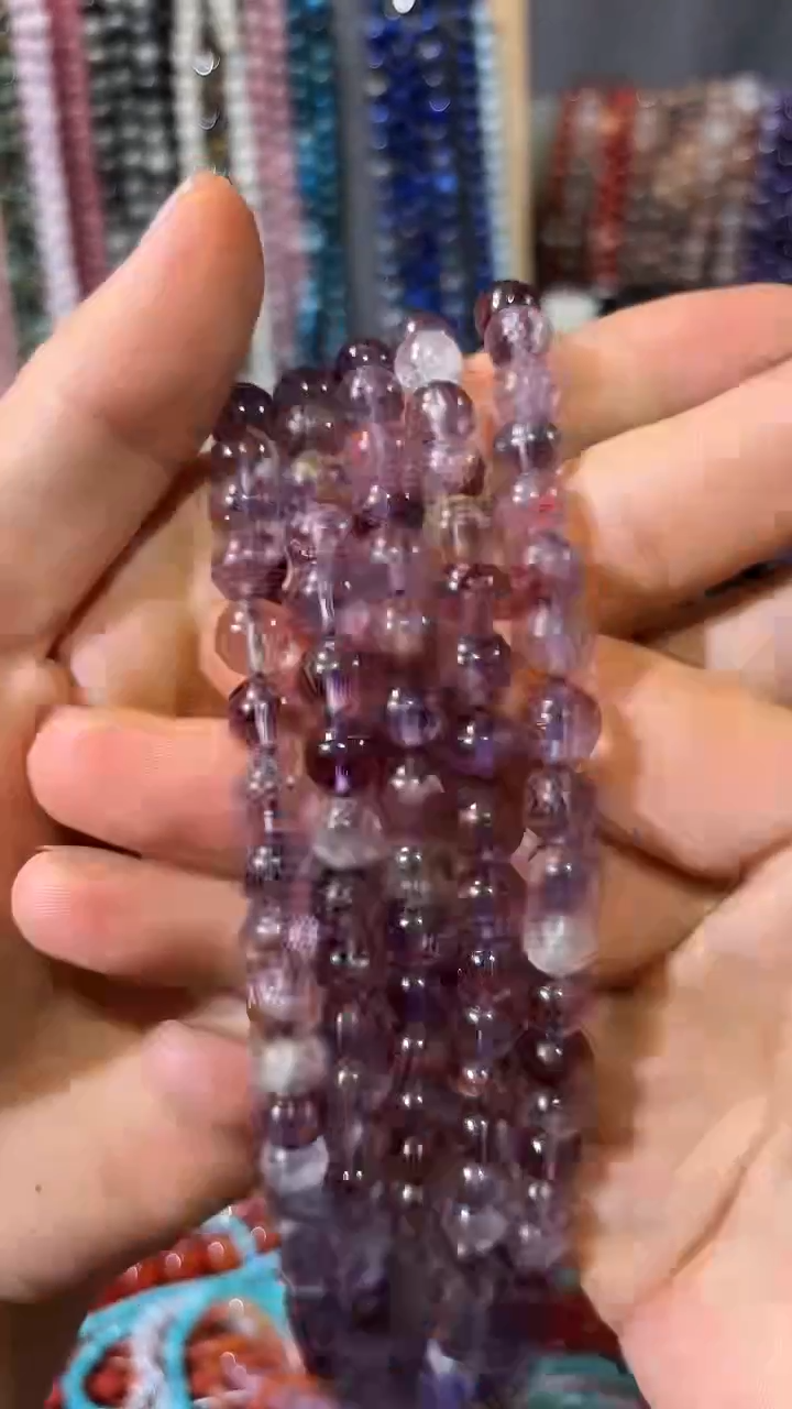 合金石英质玉（非洲翠）珠宝奇石紫幽灵8mm