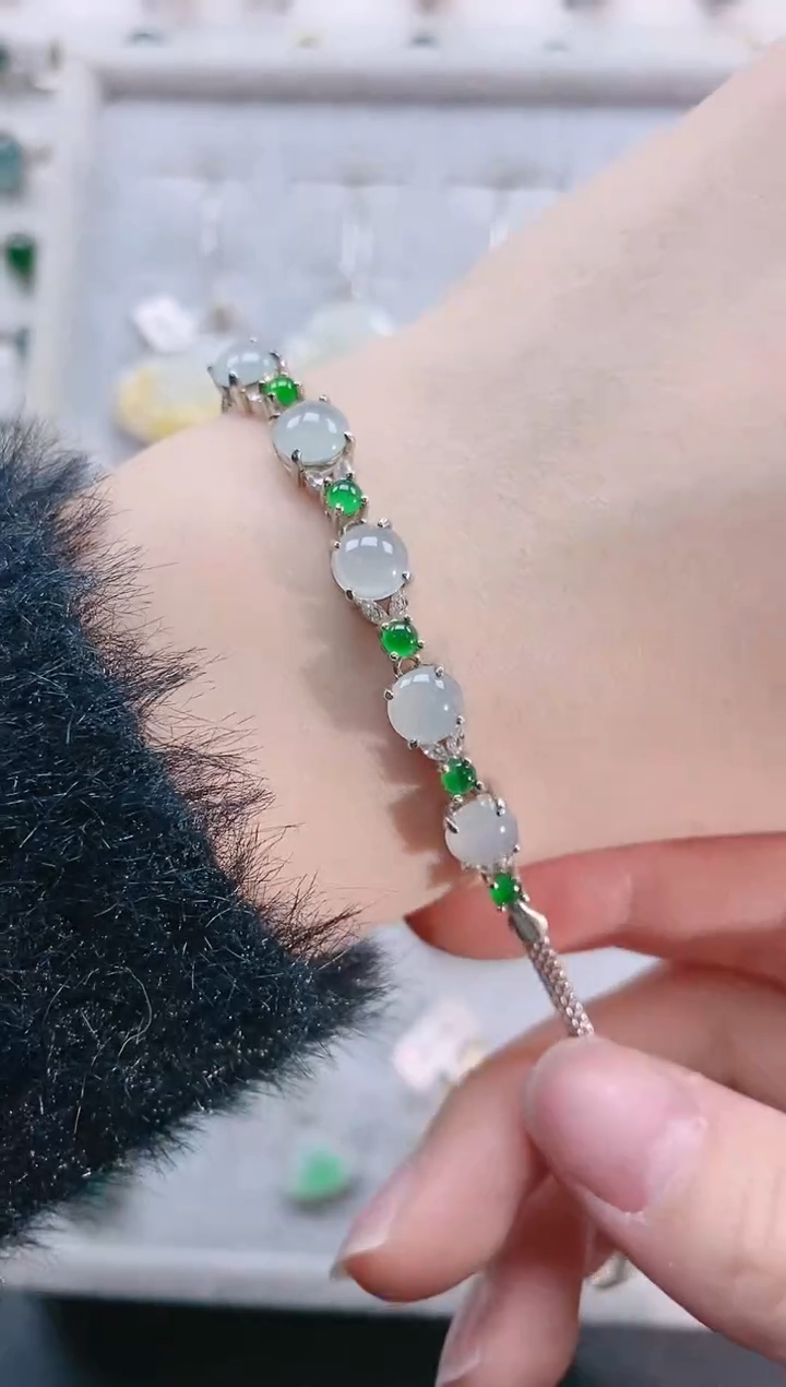 【闪购商品】翡翠手链银S925镶嵌天然翡翠