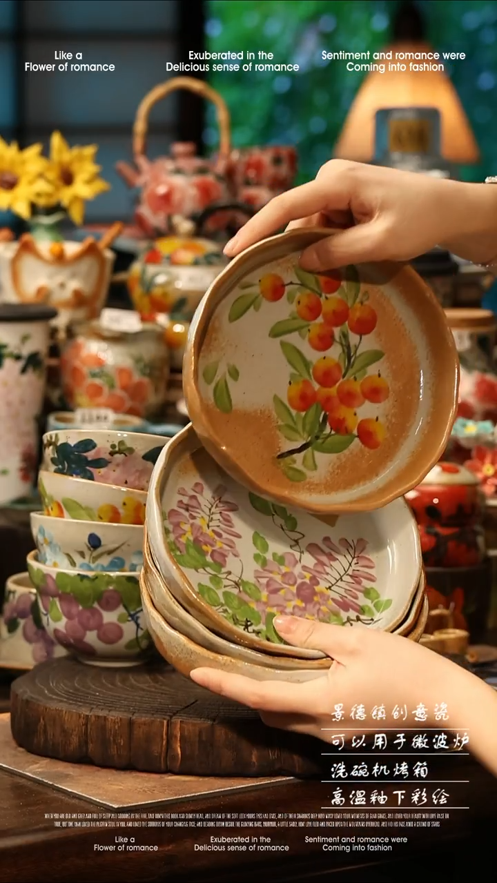 陶瓷四件套景德镇高温釉下彩手工手绘款式