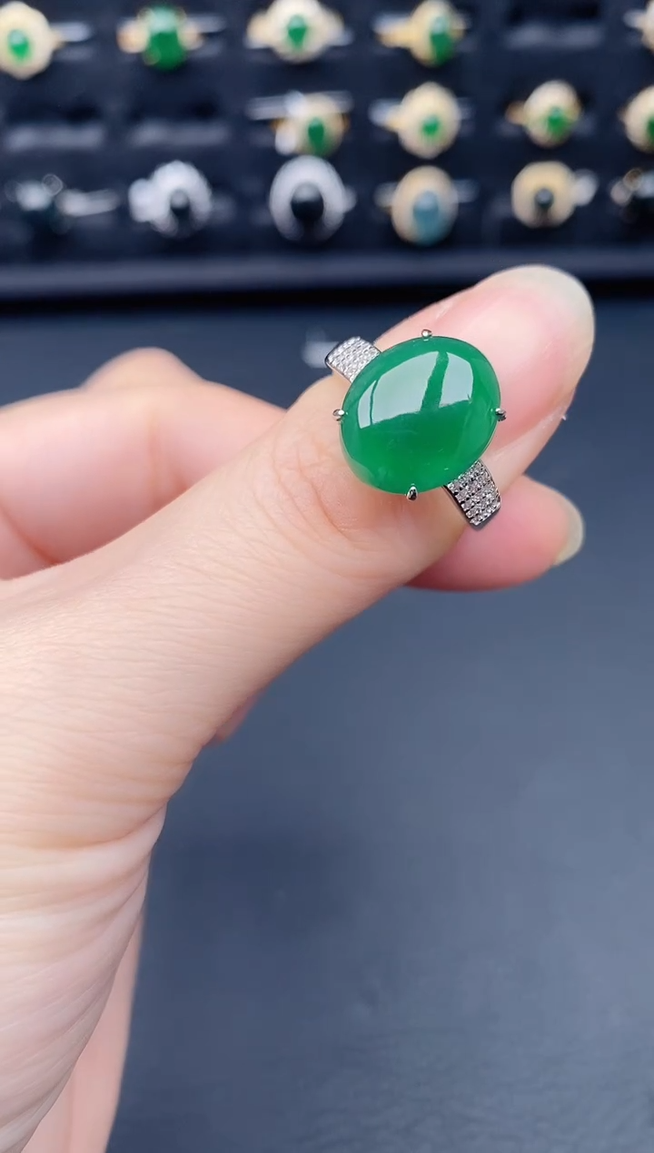 银S925镶嵌戒指翡翠天然a货翡翠113