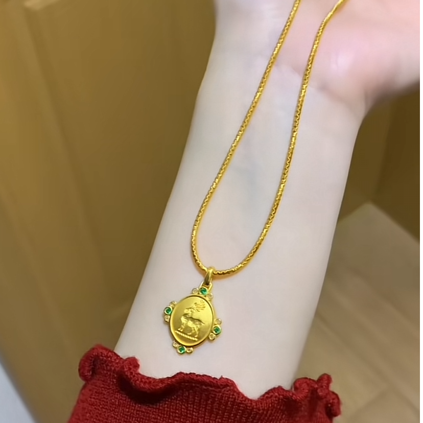 足金999古法麋鹿黄金吊坠不含链  司凤同款 古法黄金饰品