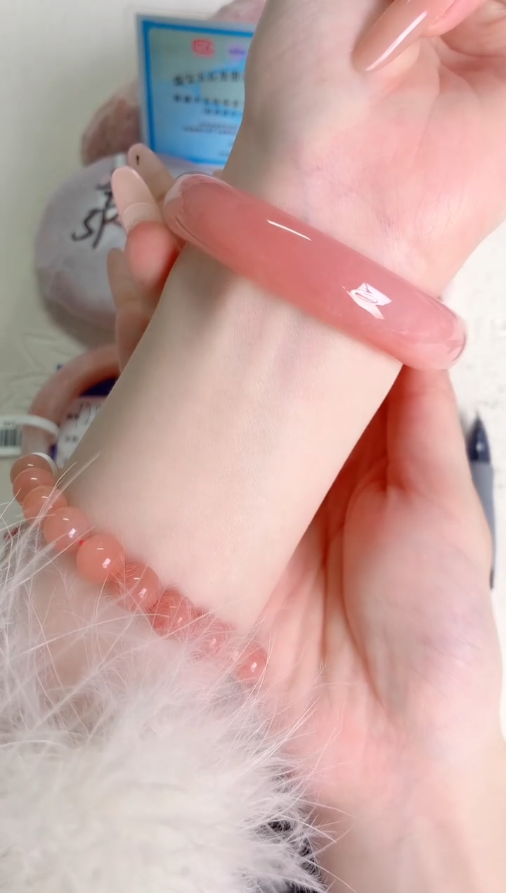 未镶嵌手镯石英质玉桃花131-圈口55.8