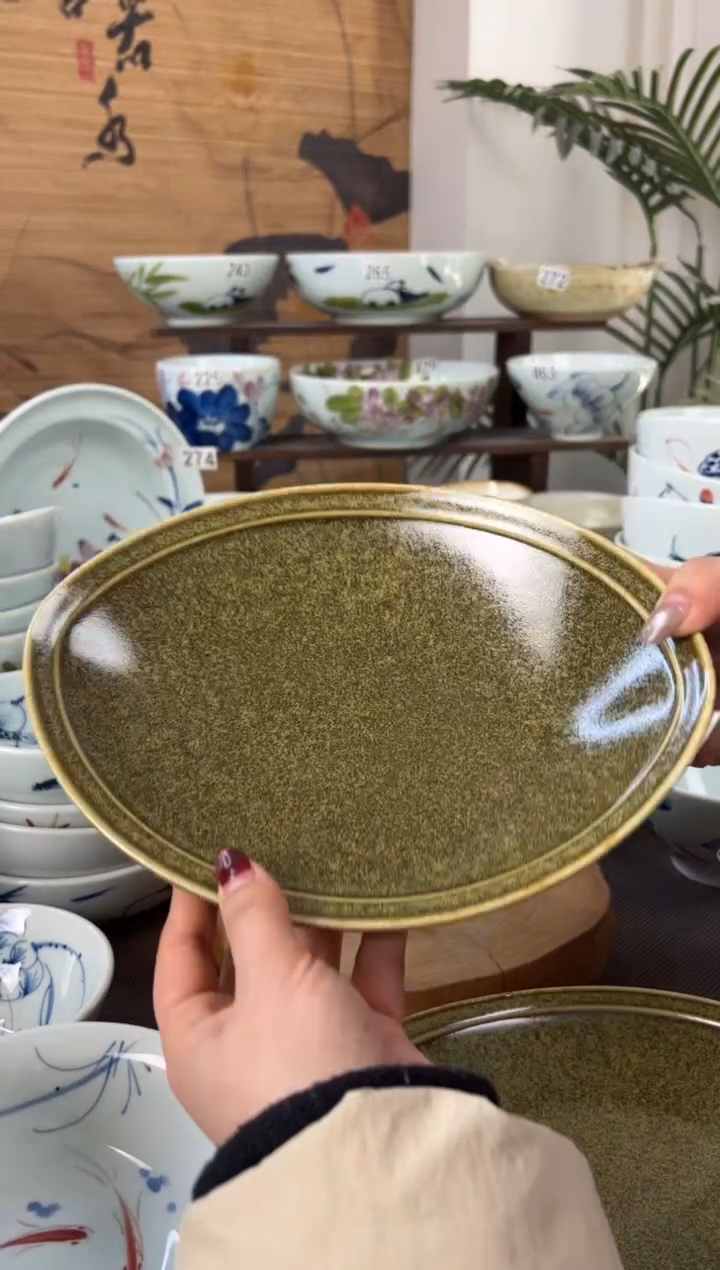 明舟福利茶叶末10寸圆边盘（单只装）