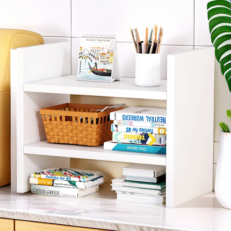 书架桌面置物架宿舍学生简易整理架办公桌靠墙一体多层小架子书柜