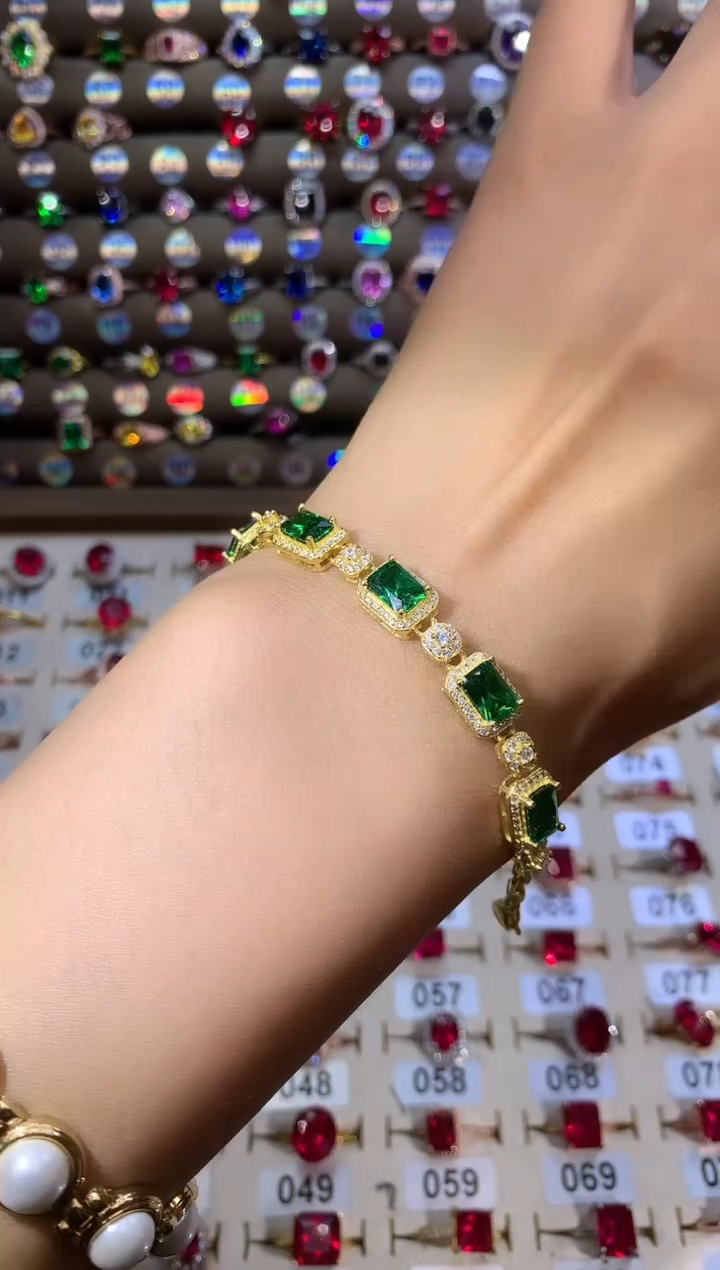 手链银S925镶嵌碧玺金