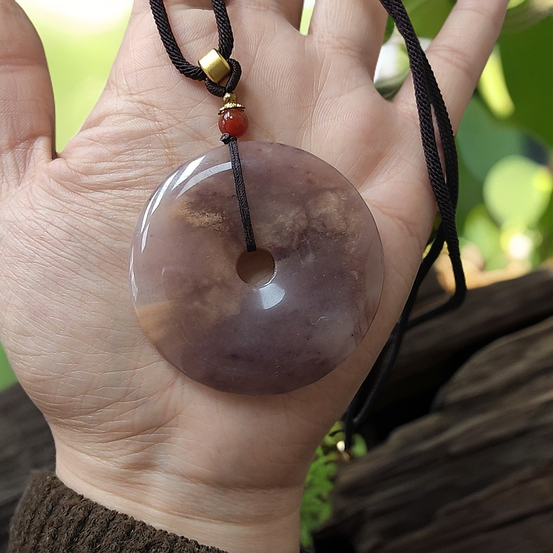 精品新疆料紫罗兰平安扣毛衣链