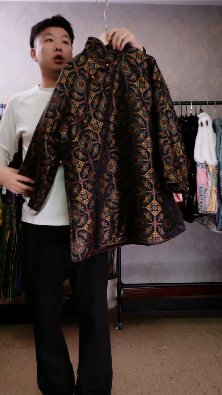 凤仙领宋锦棉服黑咖
