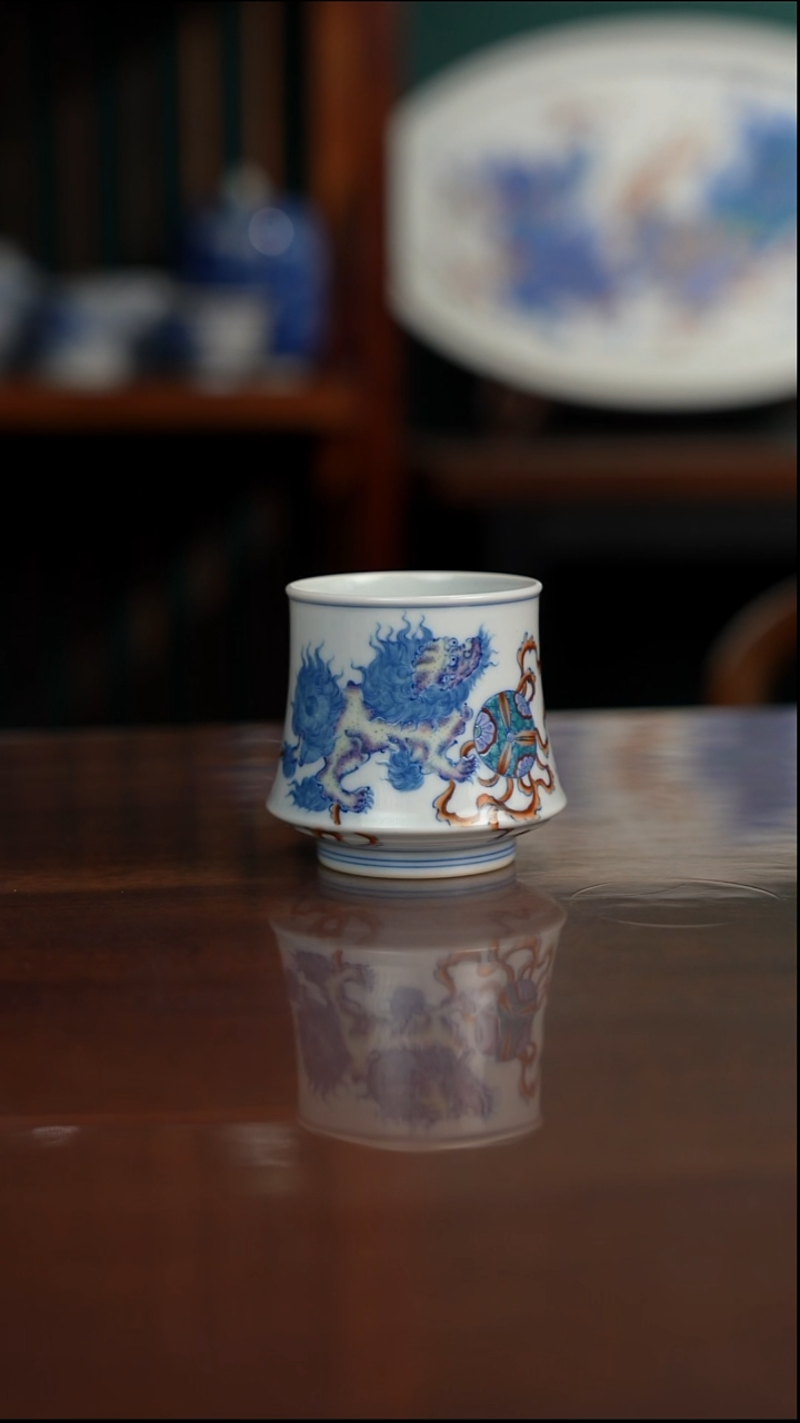 空山明月 新斗彩 双狮