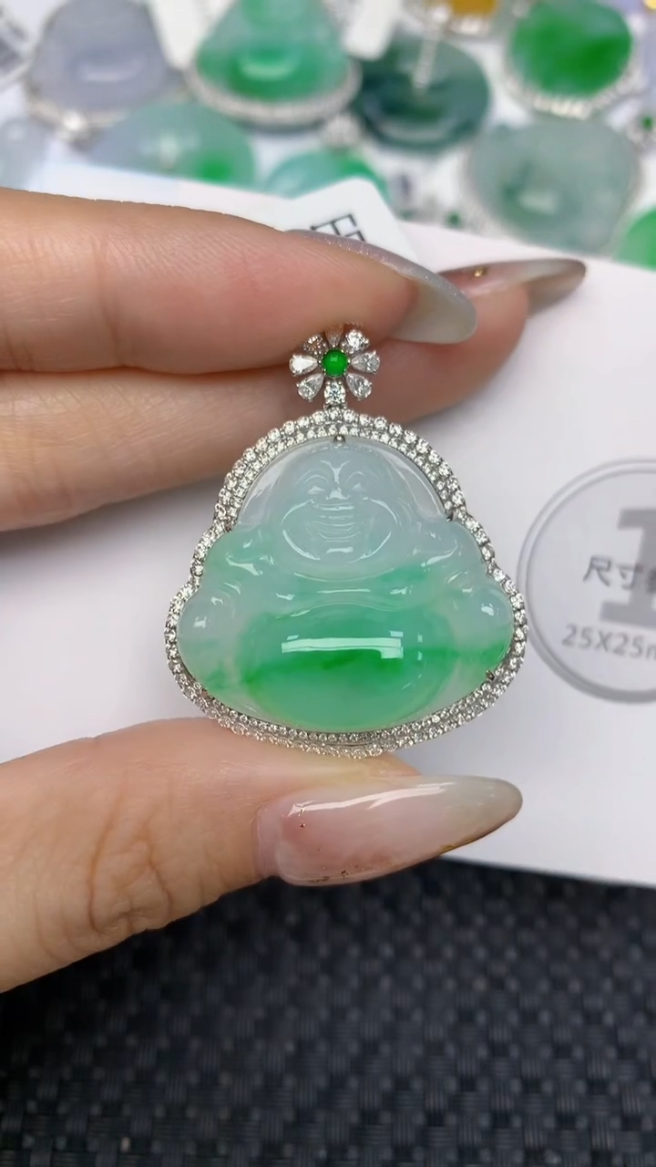 颈饰18K金镶嵌翡翠天然缅甸翡翠a货百元以上9元证书费自理