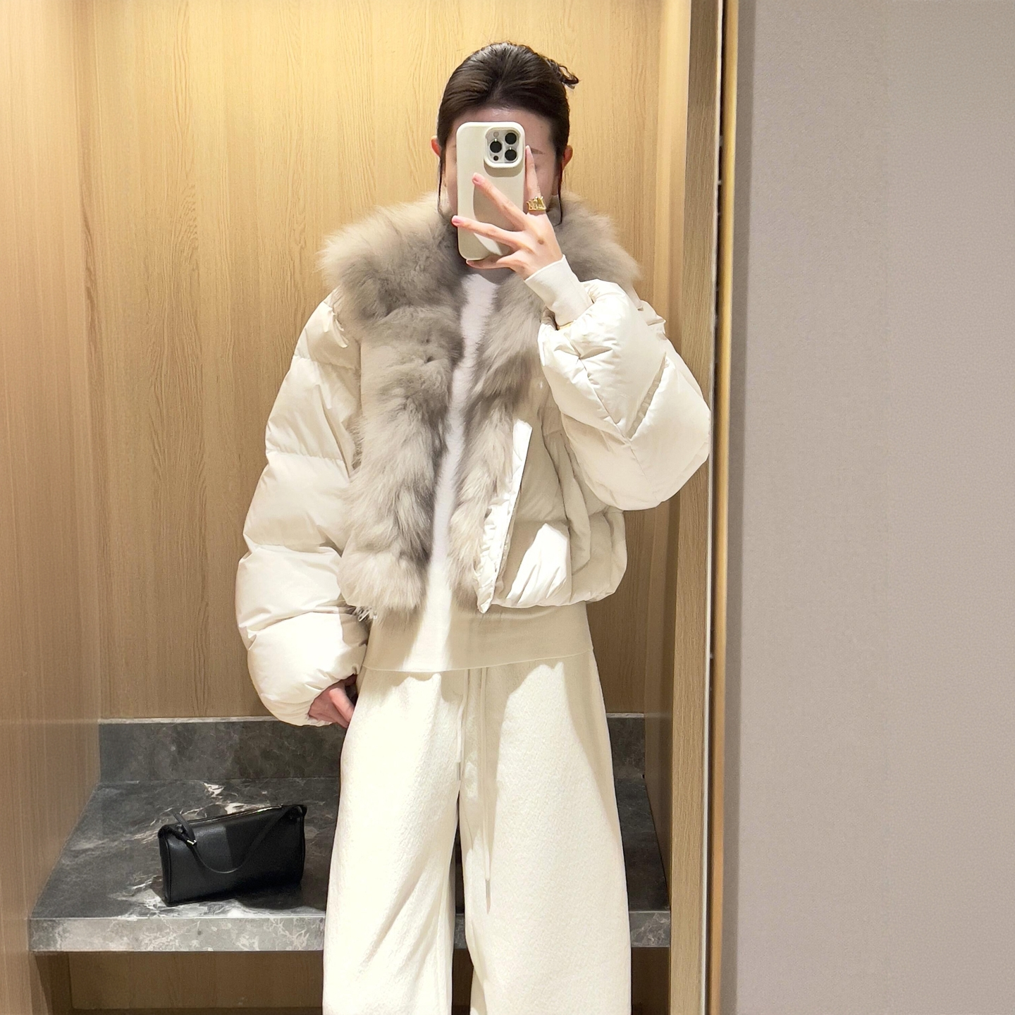 【王玖玖专属】轻绒欧包冬季短款大毛领加厚棉服女小个子面包服外套