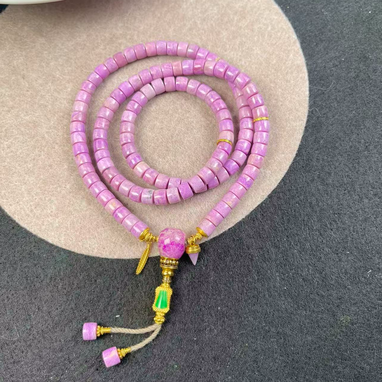 潮生石丨18K金舒俱来樱花粉直切三通项链/多样性发其一/22070121