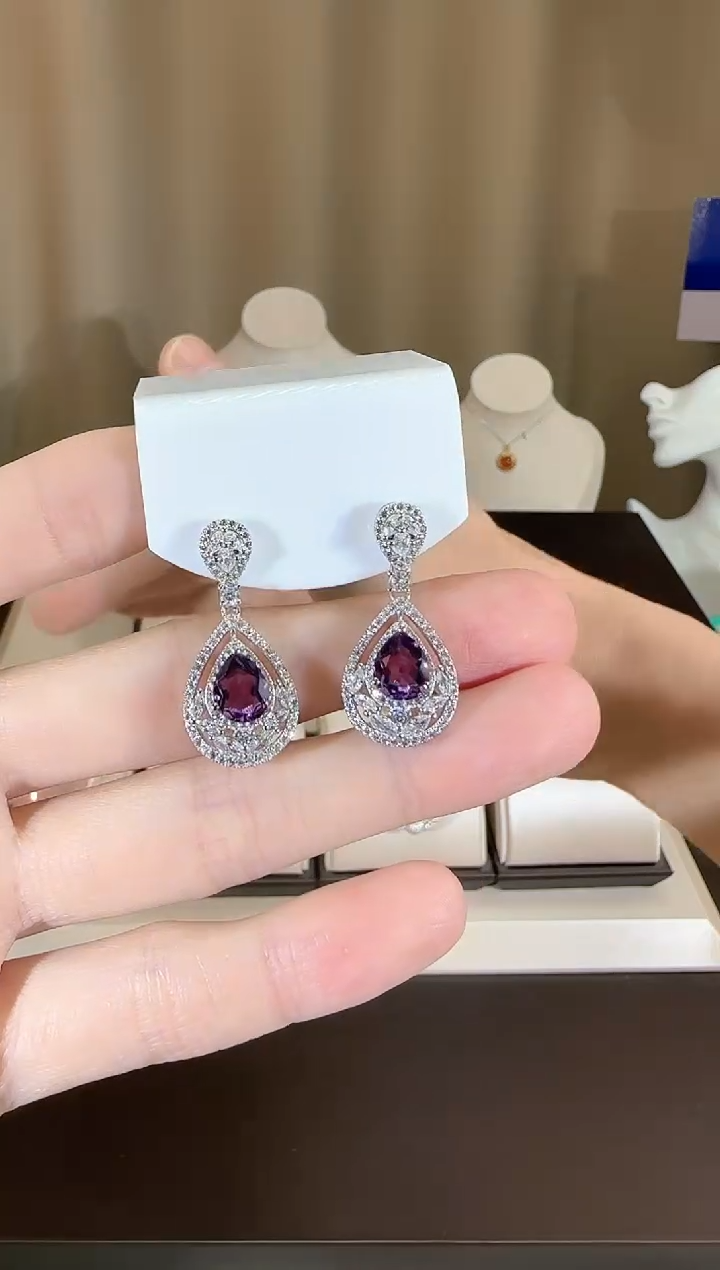 【闪购商品】紫晶耳饰银S925镶嵌10*8mm水滴