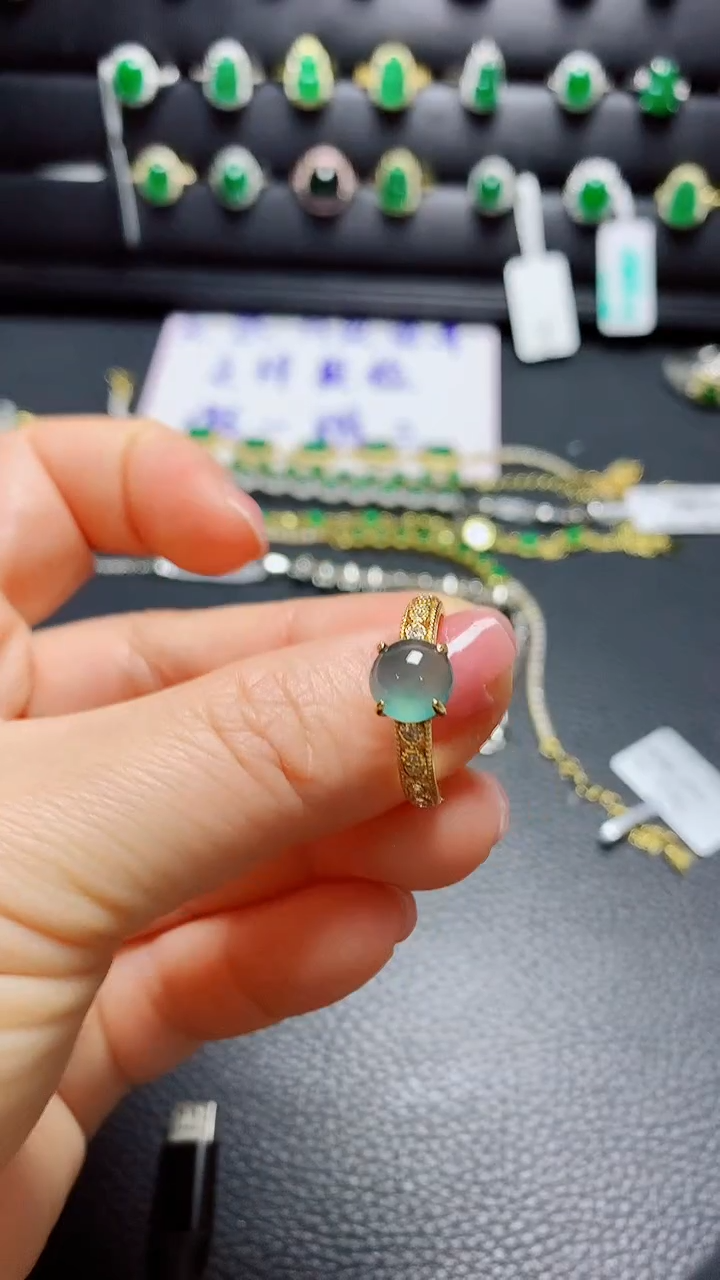 银S925镶嵌戒指翡翠  天然翡翠A货s925银镶