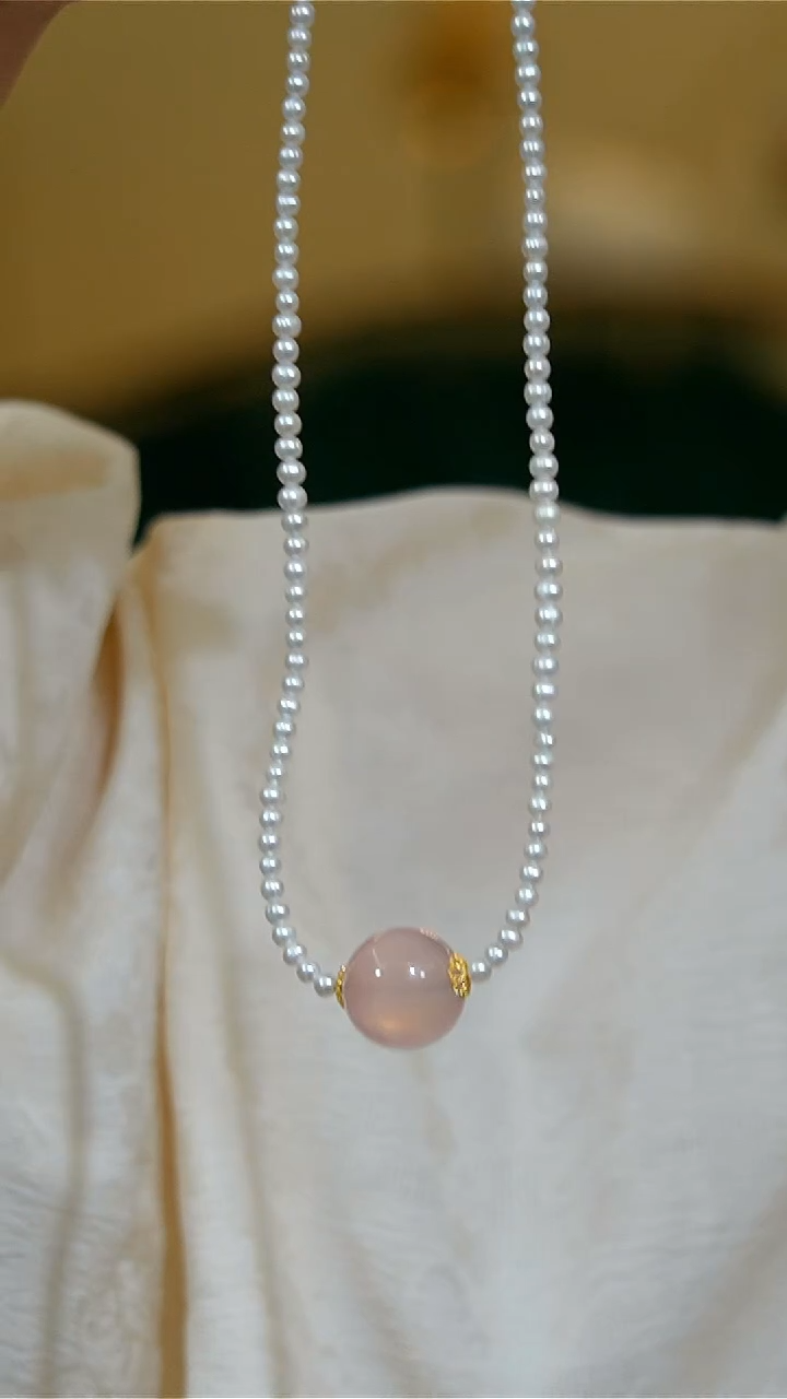 【闪购商品】淡水珍珠项链18K金镶嵌珍珠粉晶18k项链