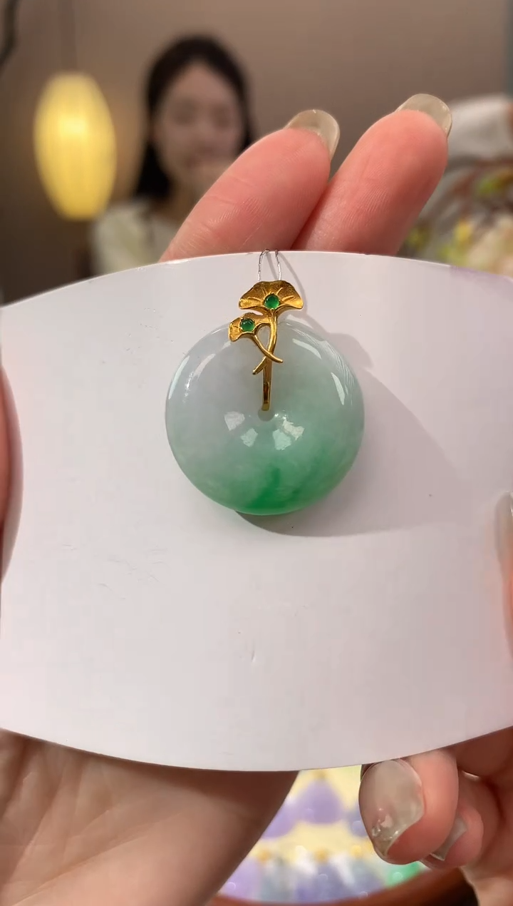 【闪购商品】翡翠颈饰18K金镶嵌天然缅甸a货翡翠