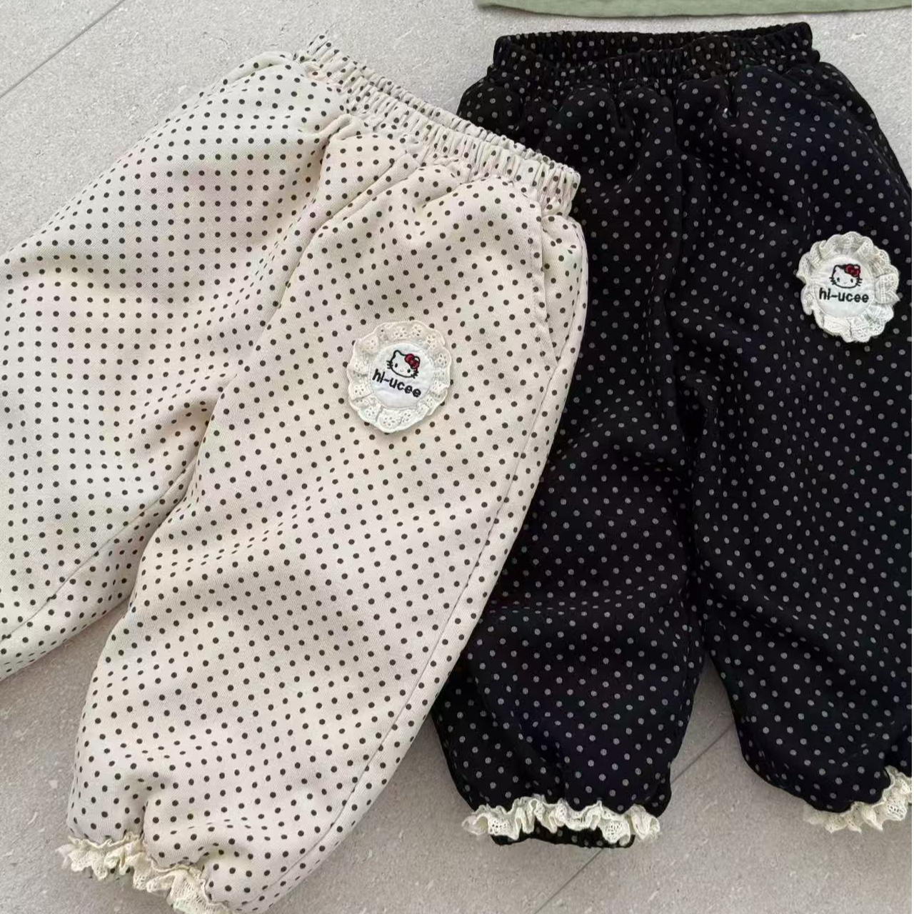 【釉兮元旦福利】s265370女童蚕丝棉圆点外裤裤脚花边圆贴装饰外裤