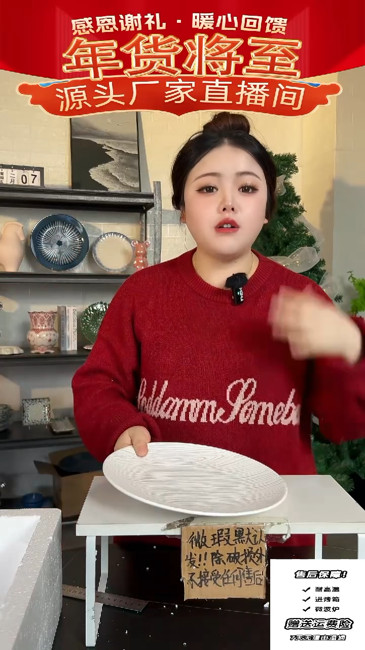 【闪购商品】瓷白线盘子-27CM