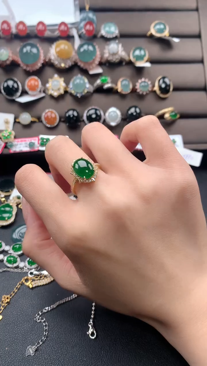 【闪购商品】翡翠戒指银S925镀金镶嵌3213213