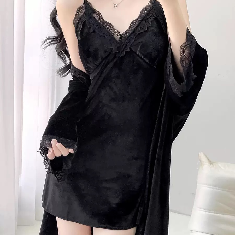 秋冬性感网红金丝绒显瘦家居服性感蕾丝纯欲吊带甜美法式纯欲风