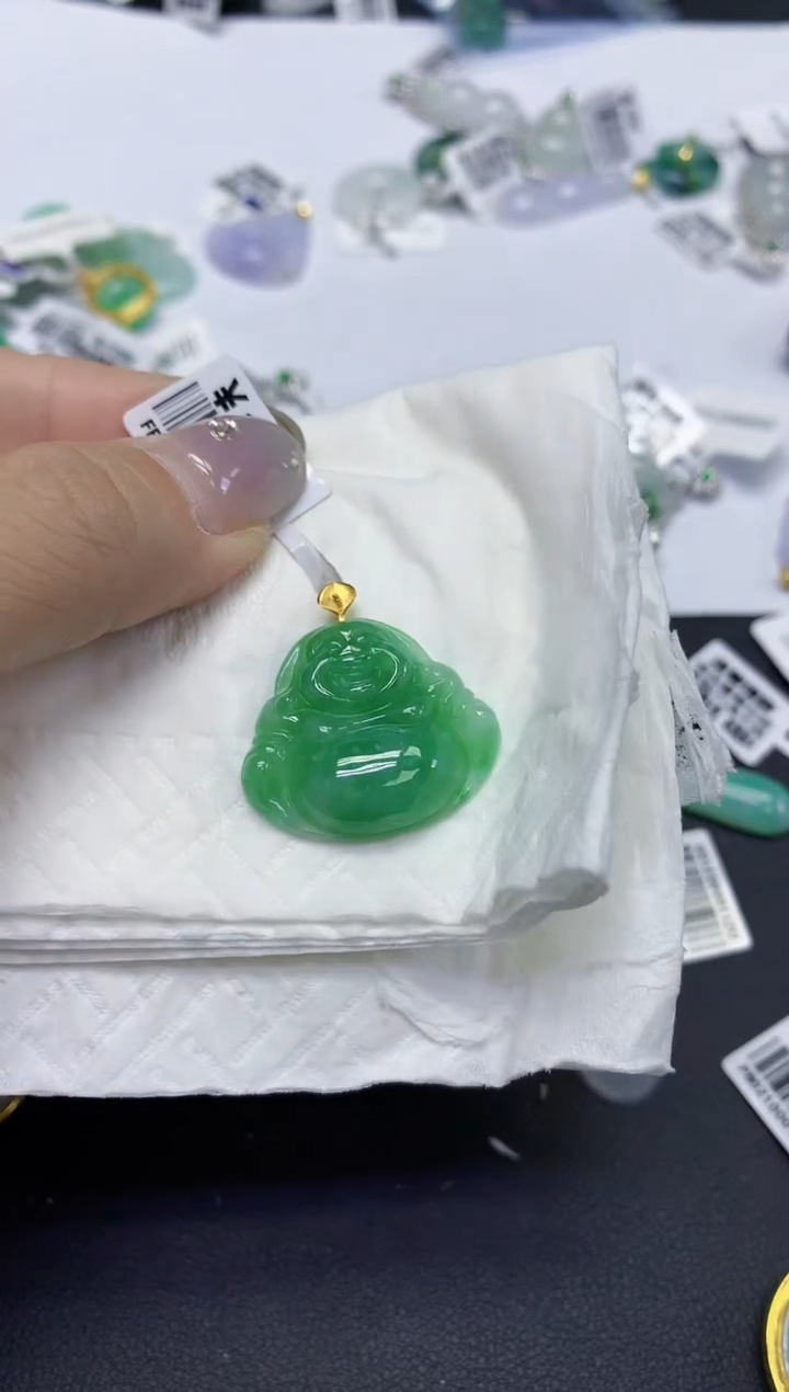 颈饰18K金镶嵌翡翠天然缅甸翡翠A货百元以上9元证书费自理