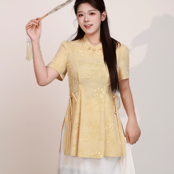 【又见青山】蛋妹大码女装胖mm夏季轻盈有型复古时尚上衣DM30685