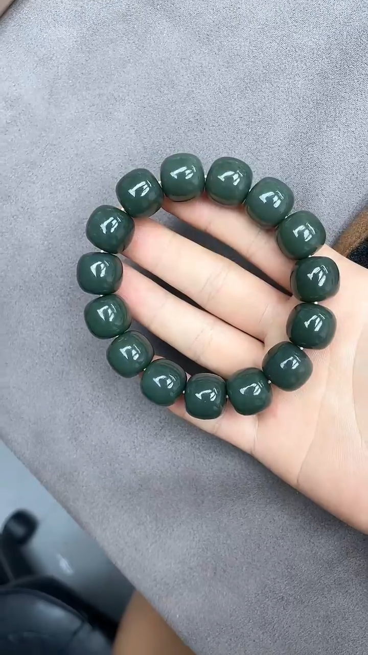 手串未镶嵌和田玉纯天然新疆且末深瓷蓝16老型货头